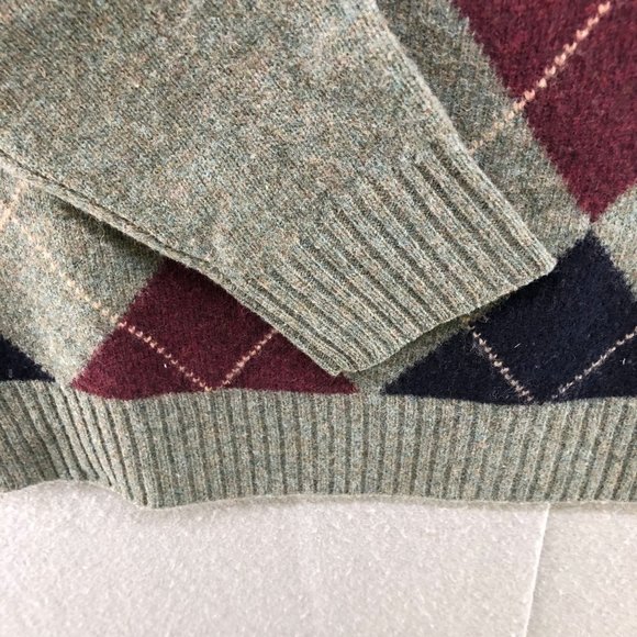 J. Crew Wool Argyle 1/4 Zip Sweater Mens Small S Olive Burgundy Academia Preppy - Picture 7 of 12